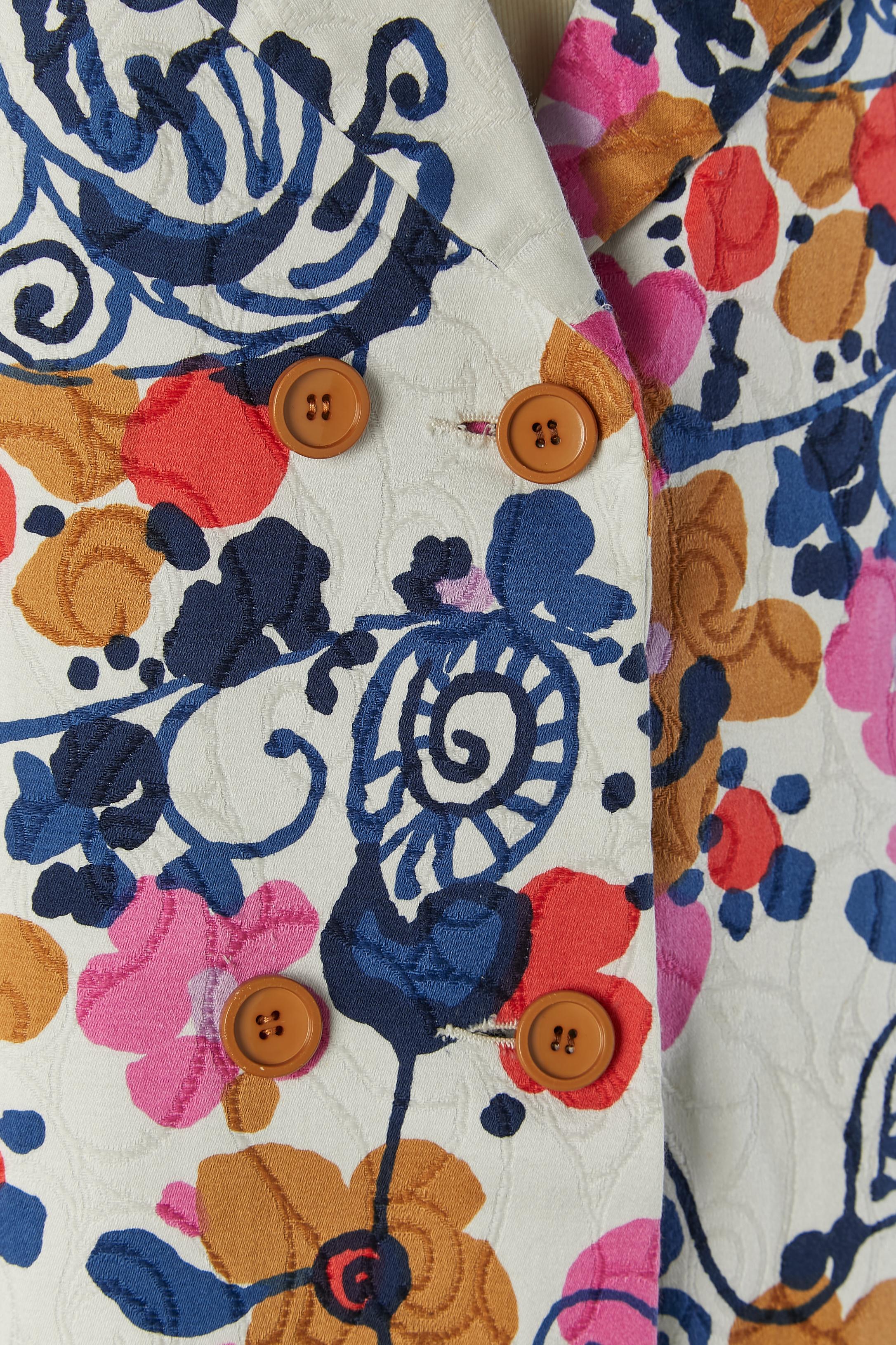 Flower printed jacquard cotton double-breasted  jacket Saint Laurent Rive Gauche In Excellent Condition For Sale In Saint-Ouen-Sur-Seine, FR