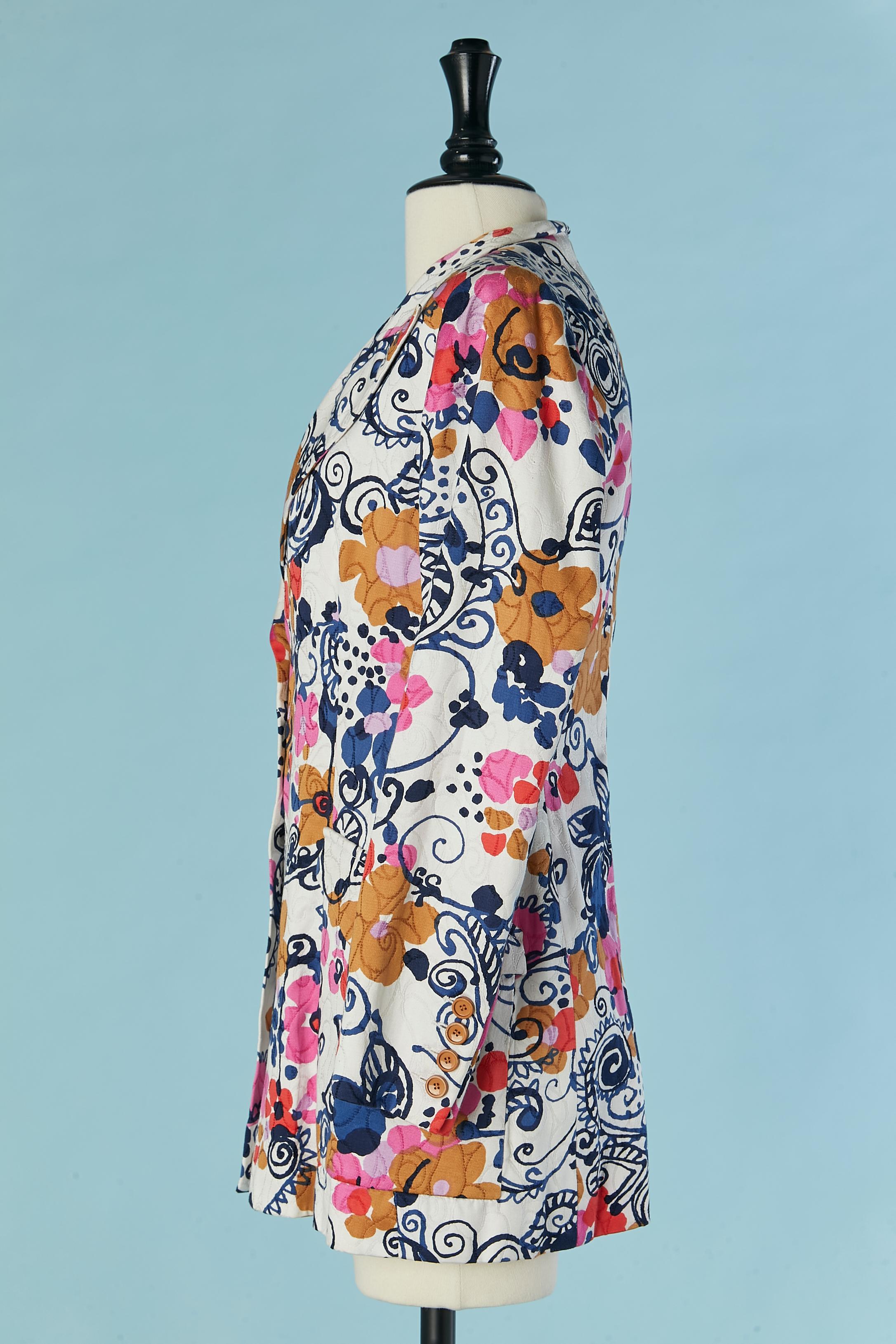 Flower printed jacquard cotton double-breasted  jacket Saint Laurent Rive Gauche For Sale 2