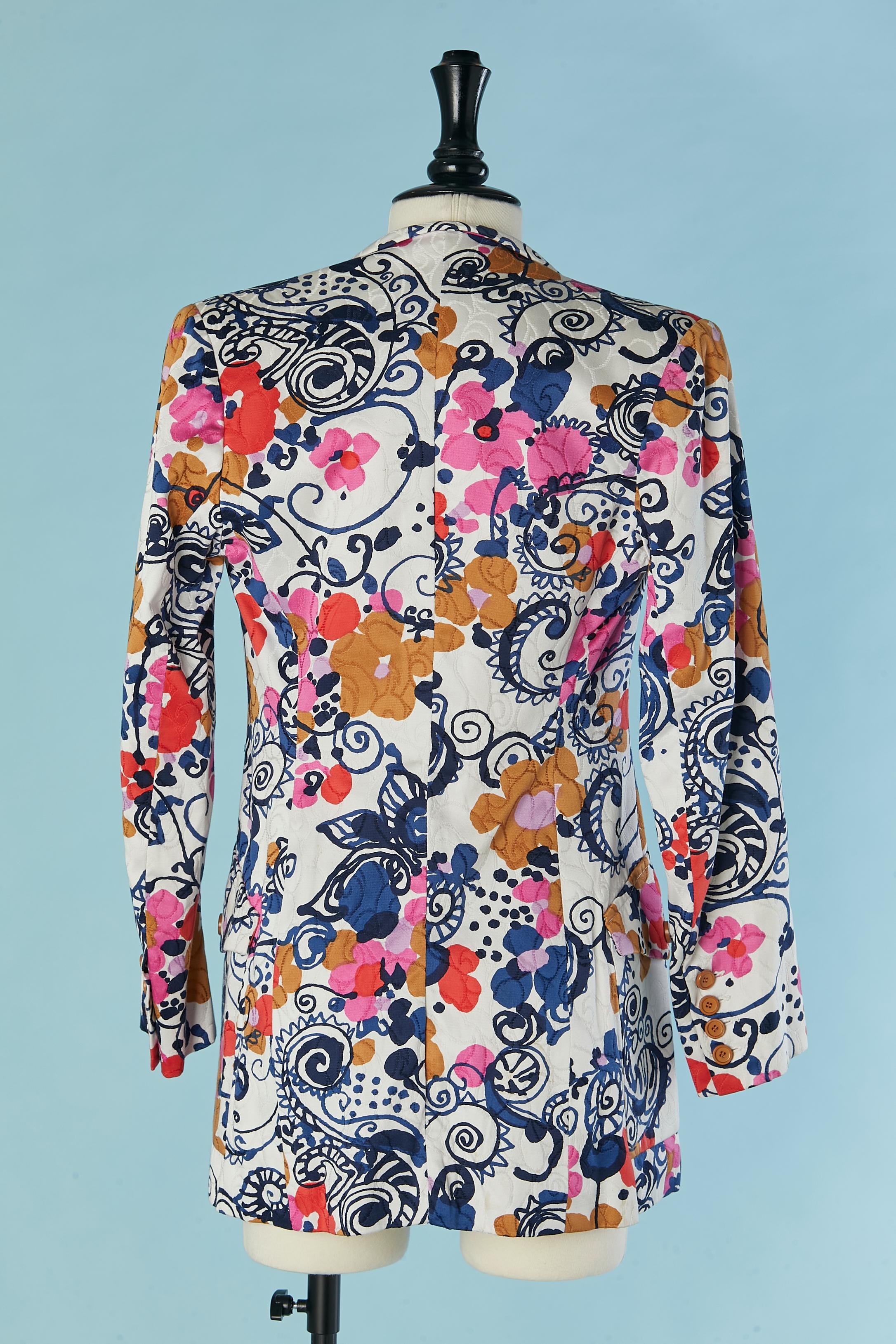 Flower printed jacquard cotton double-breasted  jacket Saint Laurent Rive Gauche For Sale 3
