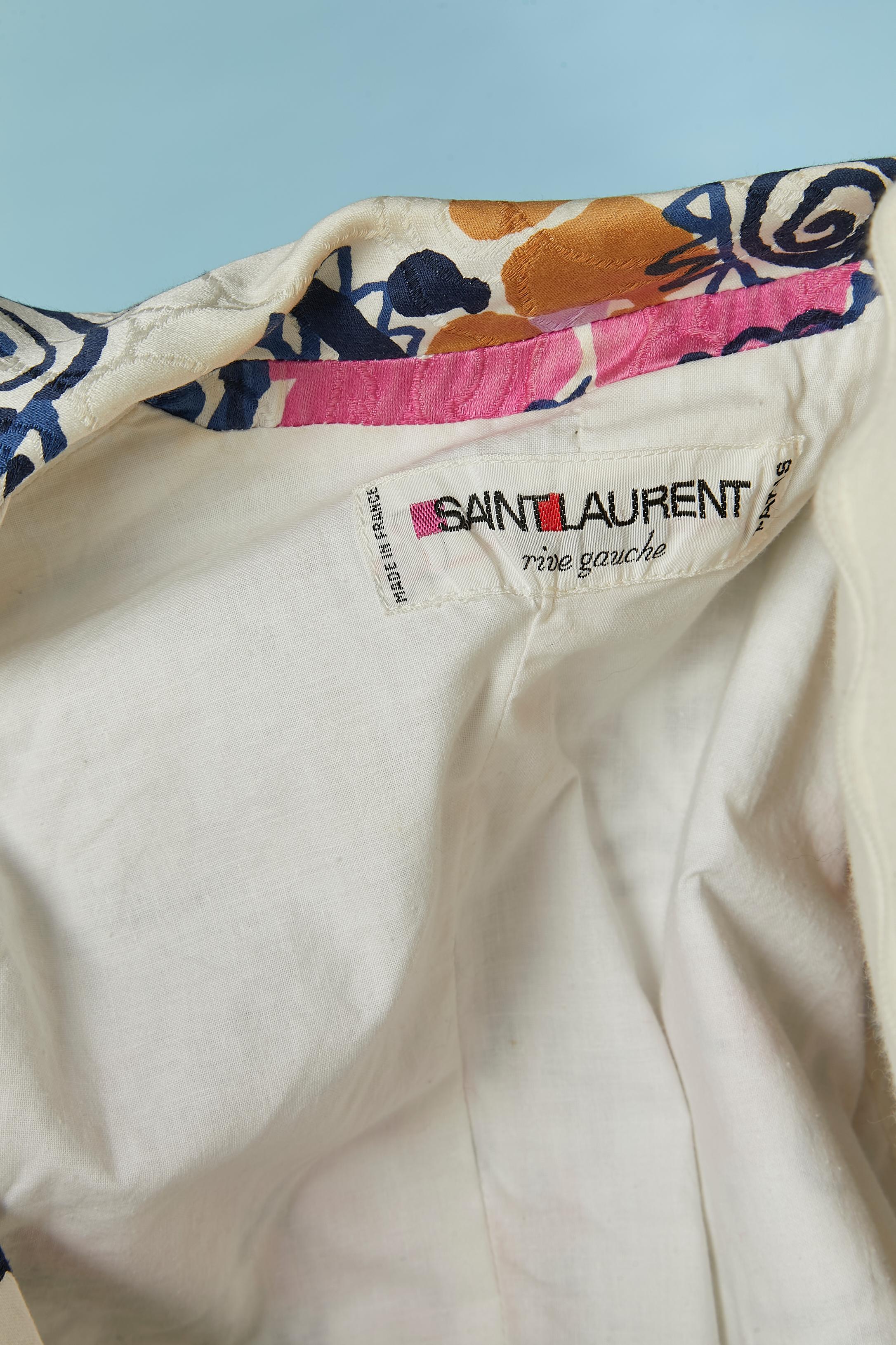 Flower printed jacquard cotton double-breasted  jacket Saint Laurent Rive Gauche For Sale 4