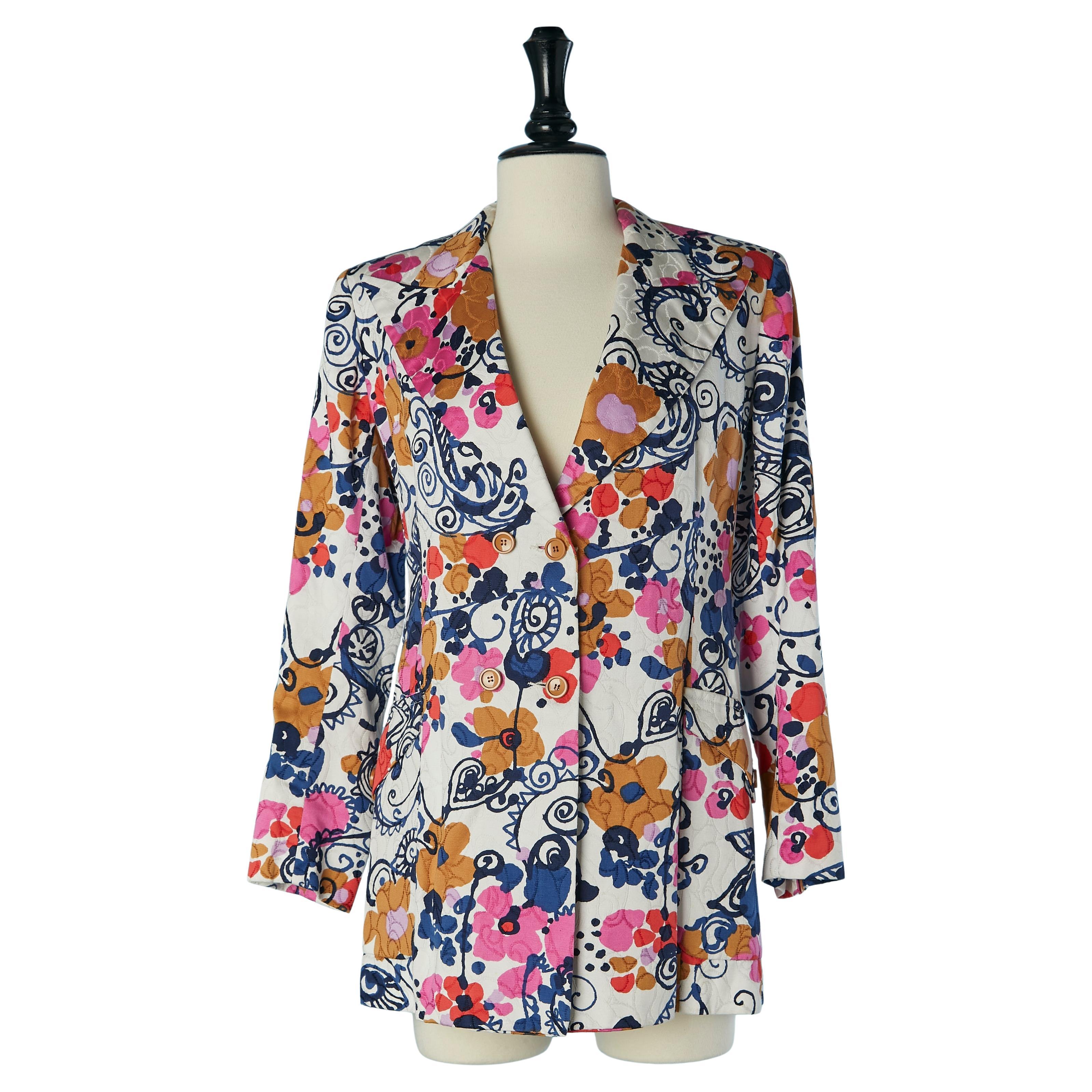 Flower printed jacquard cotton double-breasted  jacket Saint Laurent Rive Gauche For Sale