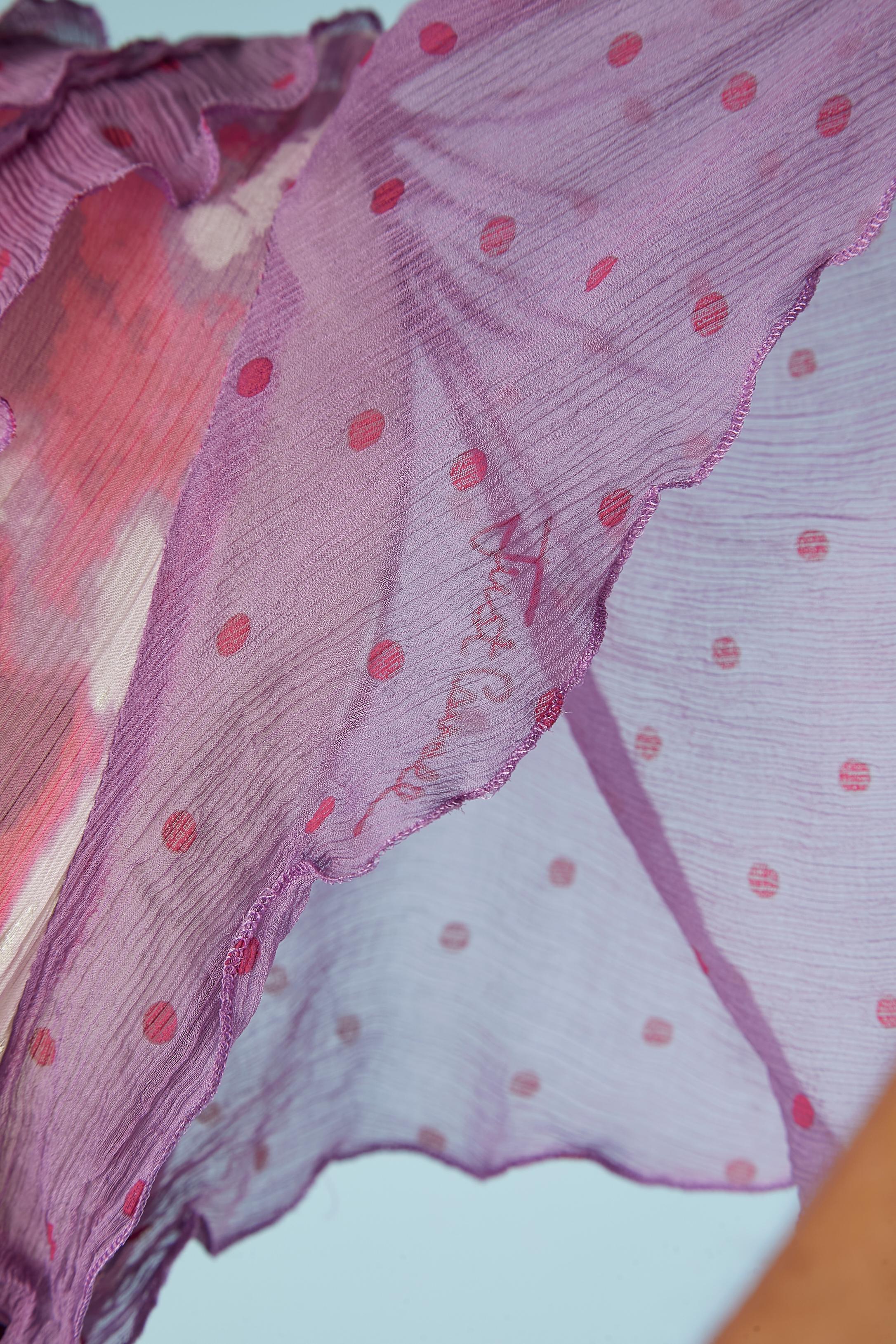 Flower printed silk chiffon cocktail dress with ruffles Just Cavalli For Sale 2