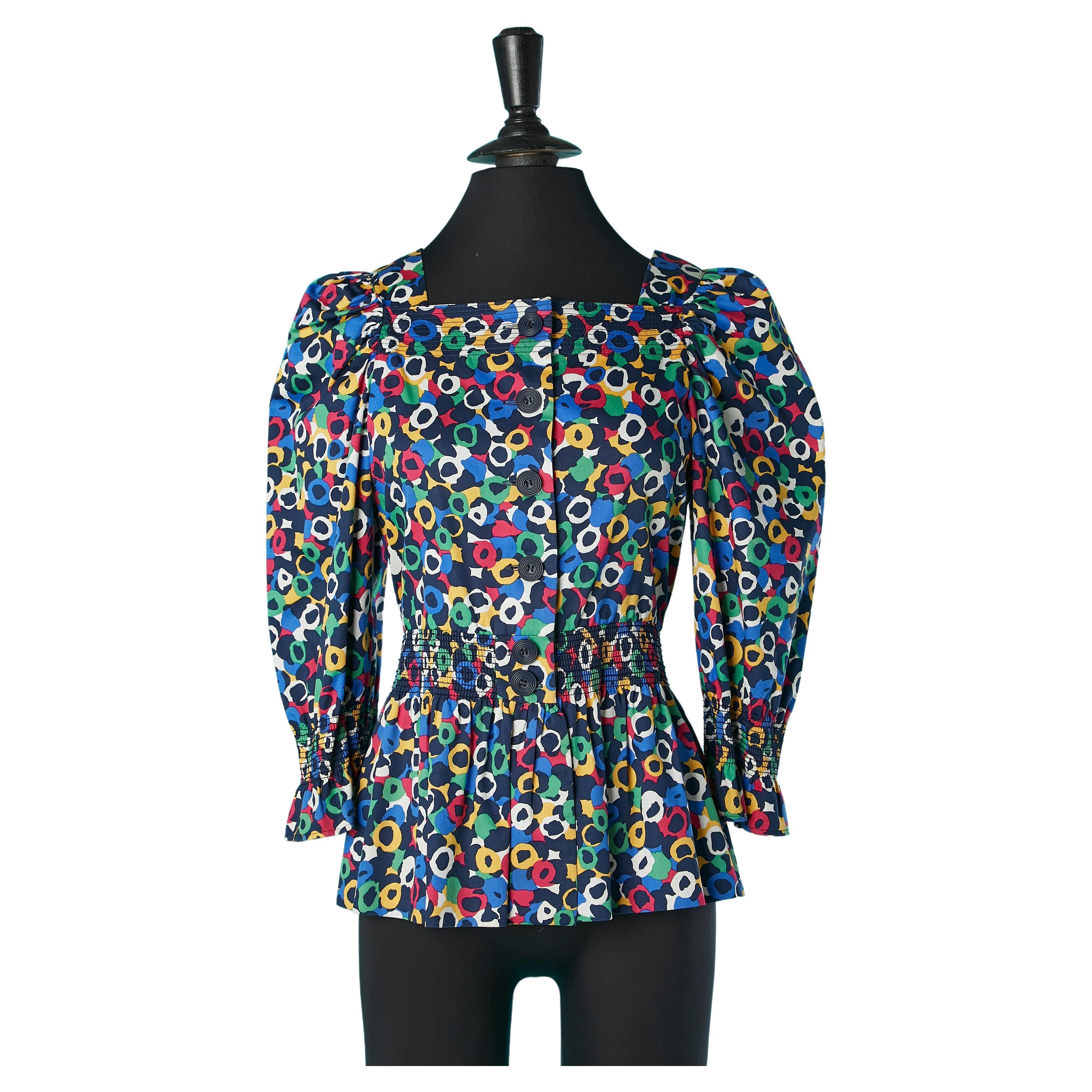 Flower printed top with button in the middle front Yves Saint Laurent Variation  For Sale