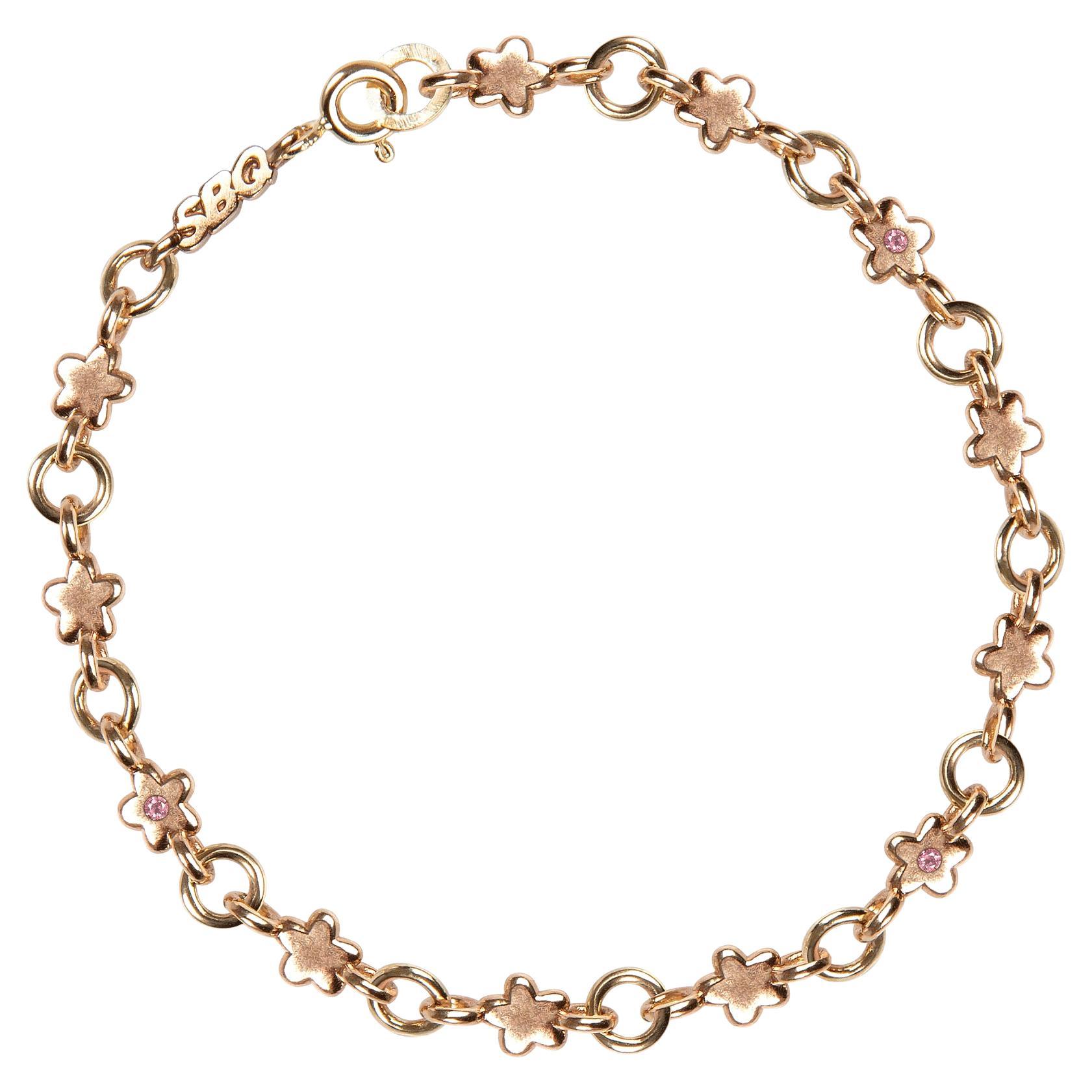 Bracelet pluie de fleurs, saphirs roses et or rose 14K