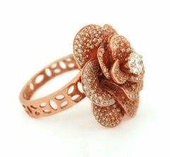 Pave Diamond Rose Flower Ring in 14k Rose Gold