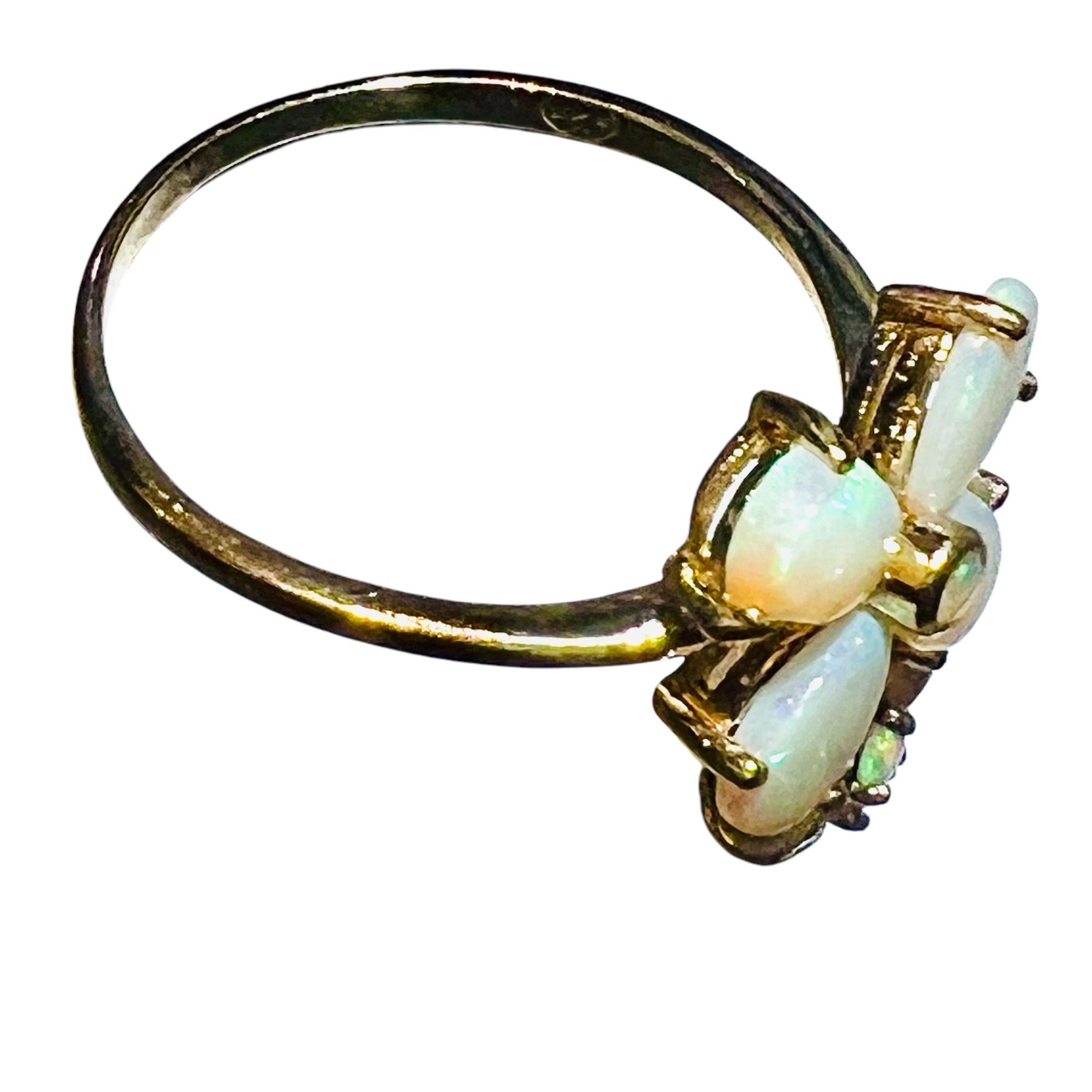 Flower” Ring 9 Carat Yellow Gold Opals And Diamonds For Sale 1