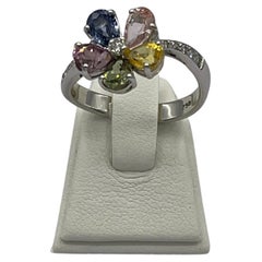 Flower ring sapphires, diamonds, 18k