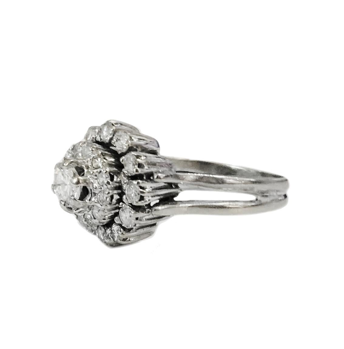 -14k White Gold
-Ring size: 6.75
-Diamonds: 1.2ct
-VS clarity, G color
-Flower dimension: 12.5x12.5mm