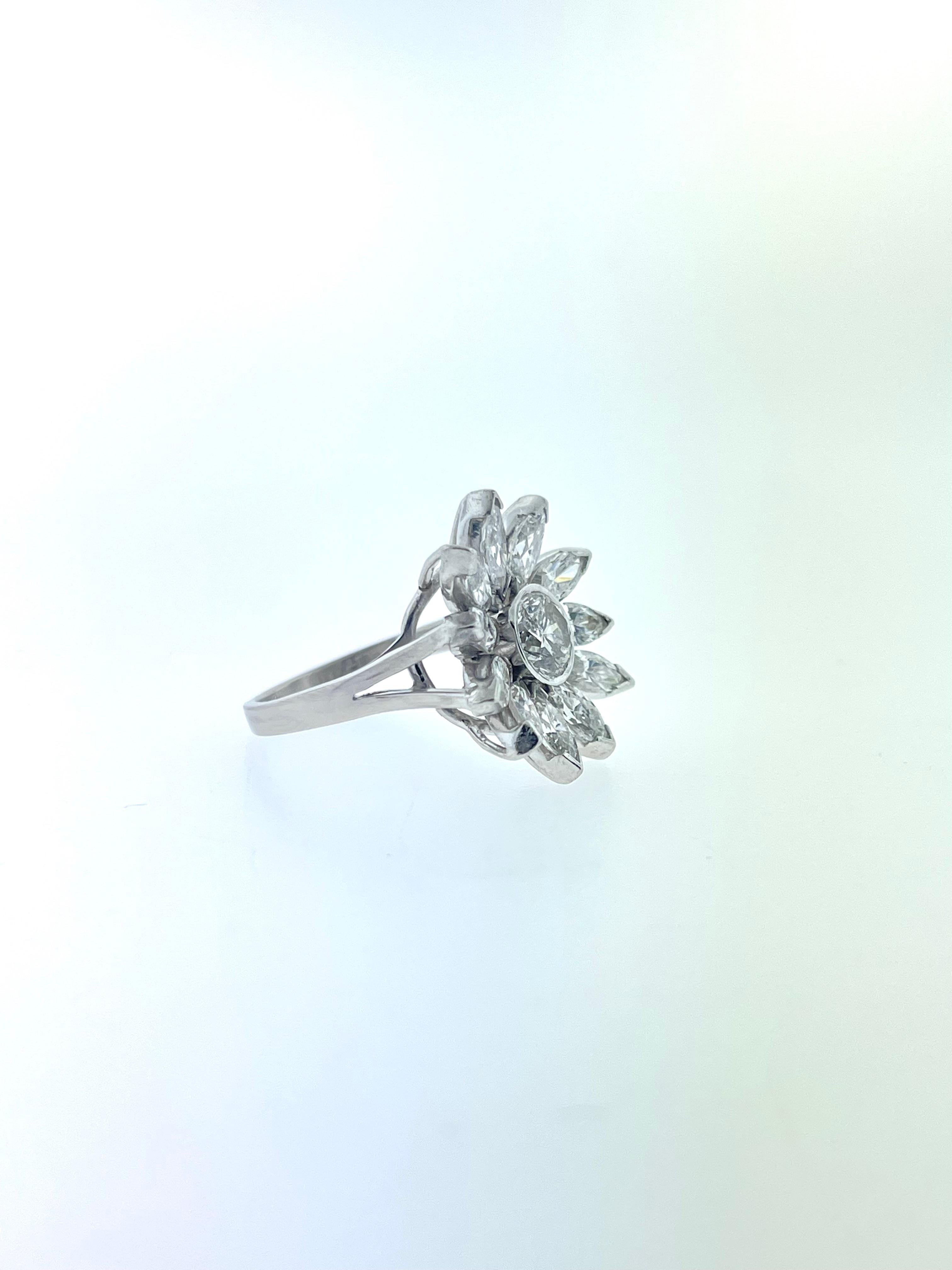 Round Cut Marquise and Round Diamond Cocktail Ring For Sale