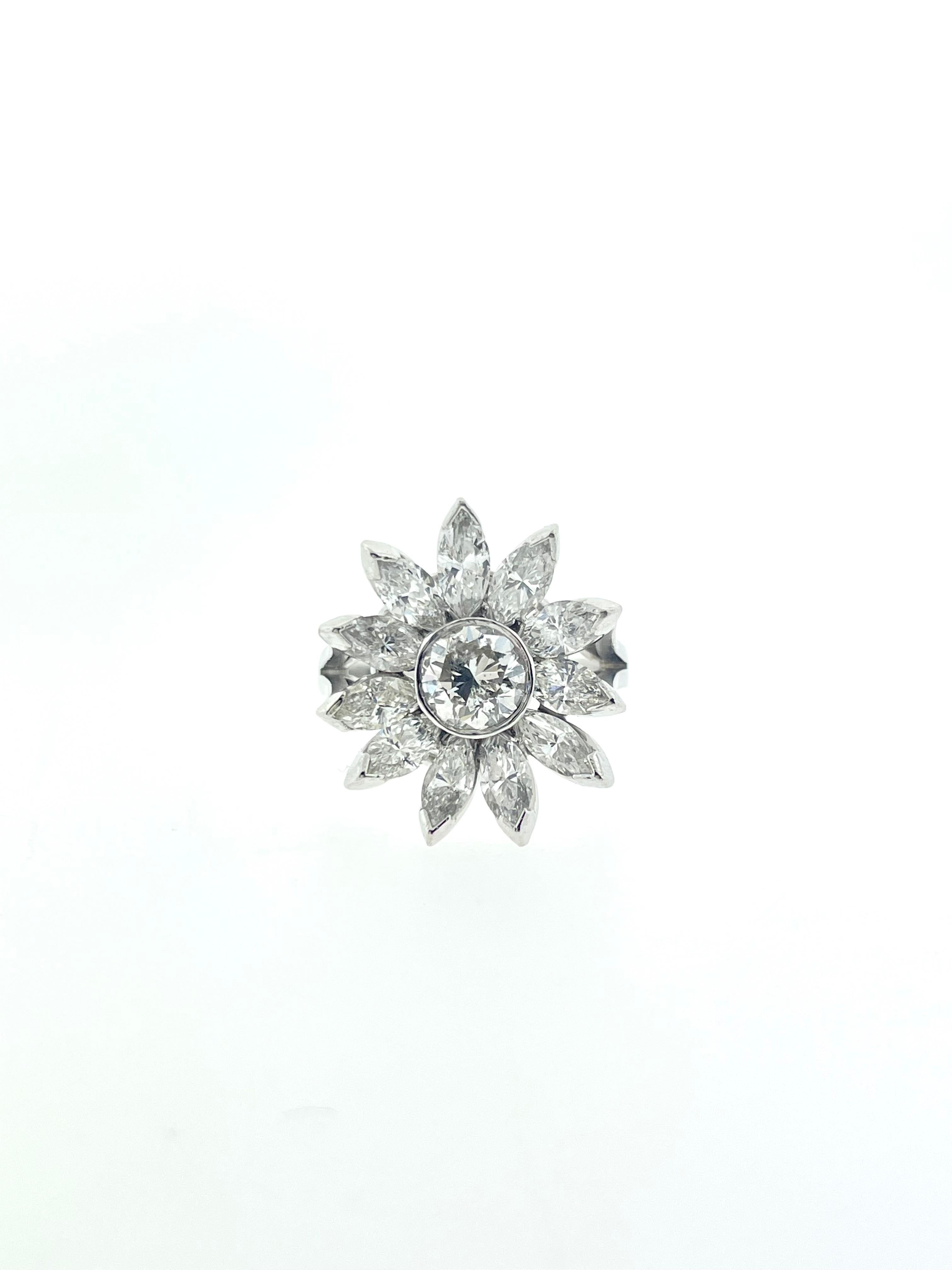 Women's Marquise and Round Diamond Cocktail Ring For Sale