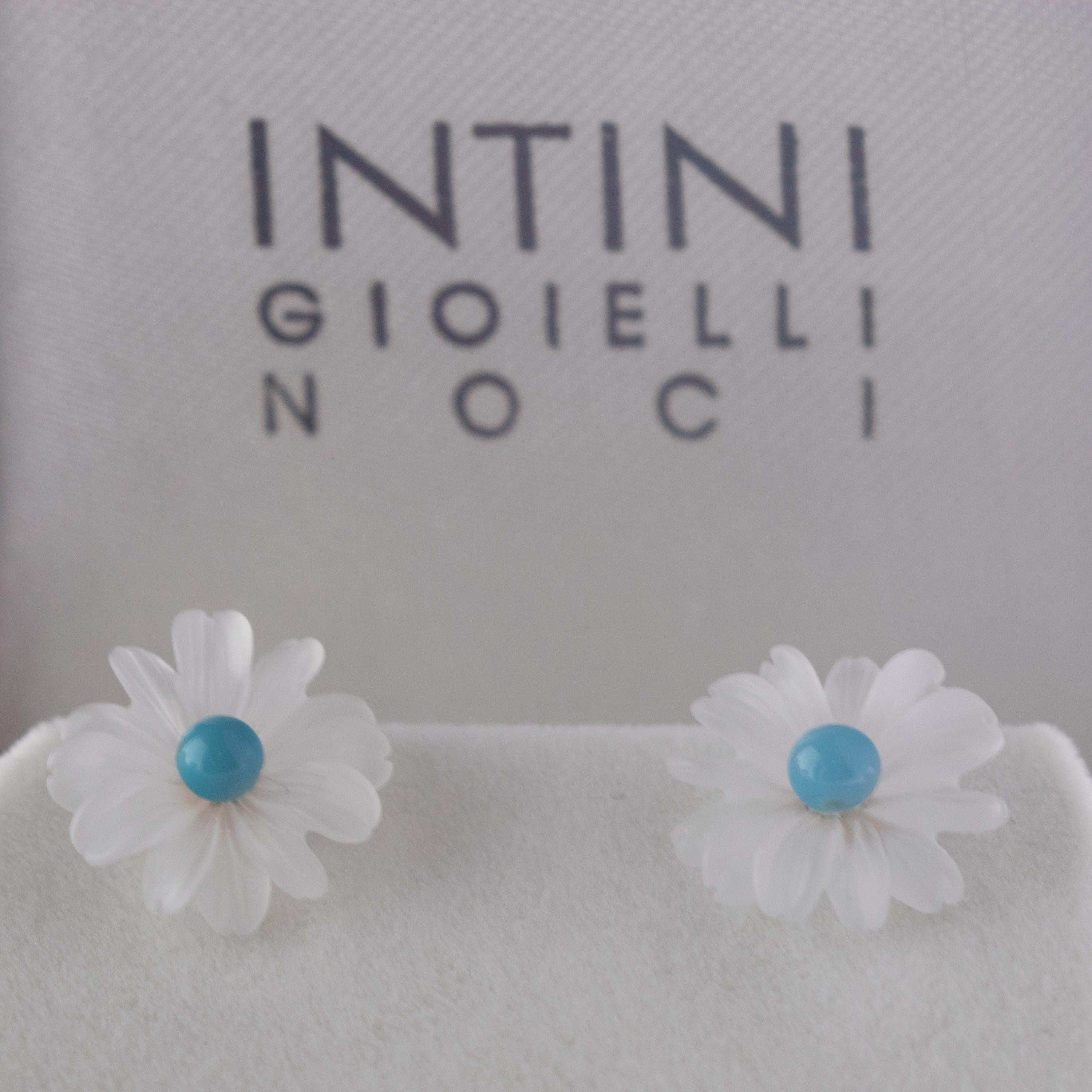 Pendientes Flor Roca Cristal Ágata Tallada Oro 18 Kilates Tallón Hecho a Mano Italiano en venta 3