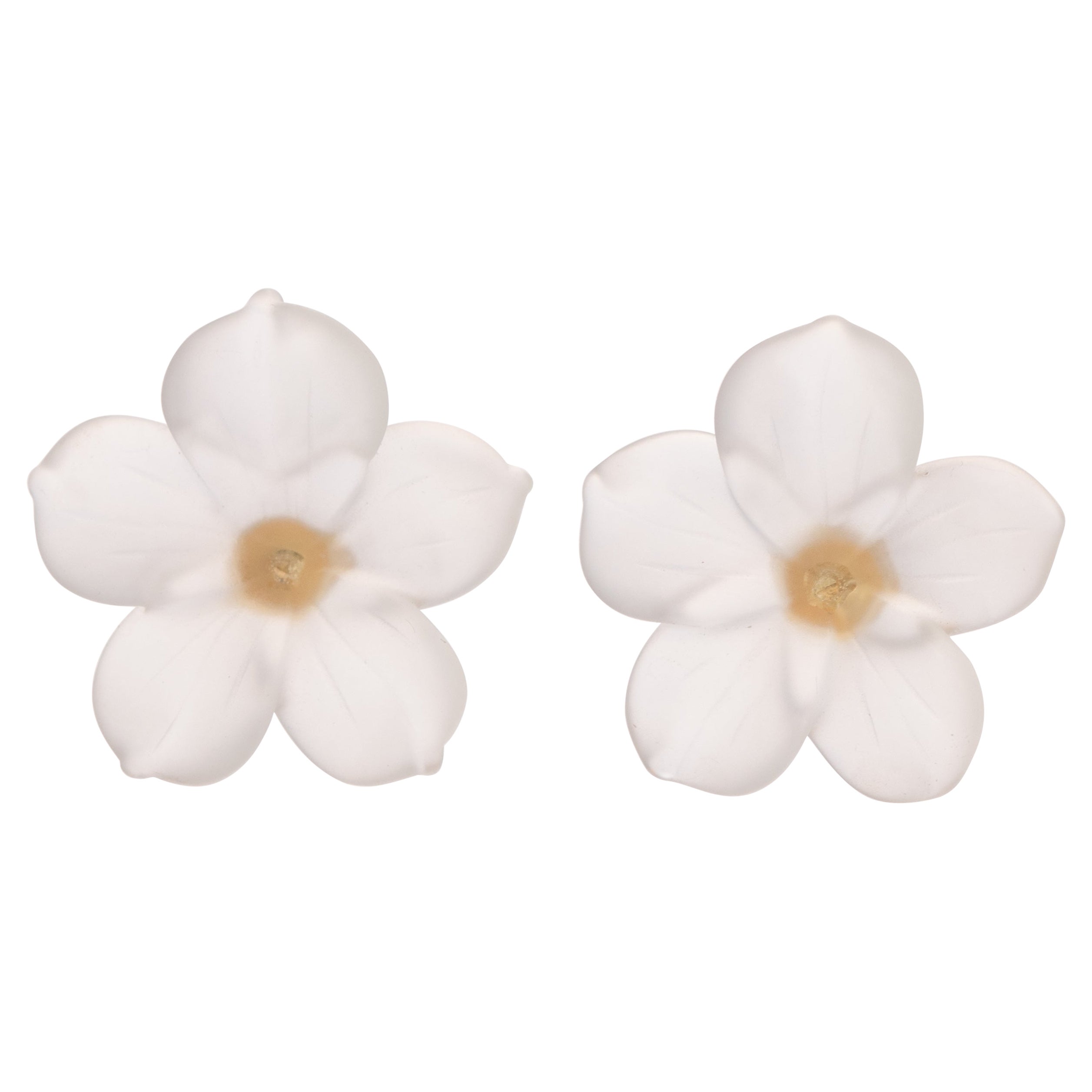 Boucles d
oreilles italiennes en or jaune 14 carats, sculptées dans le cristal de roche.