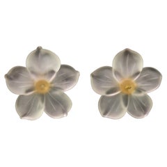 Flower Rock Crystal Carved 18 Karat Yellow Gold Stud Handmade Italian Earrings