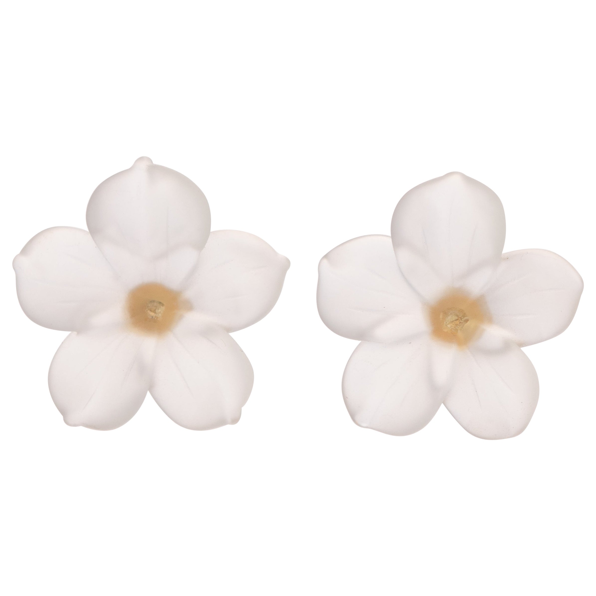 Clous d
oreilles italiens en or jaune 9 carats et cristal de roche sculpté en forme de fleur, fabriqués à la main