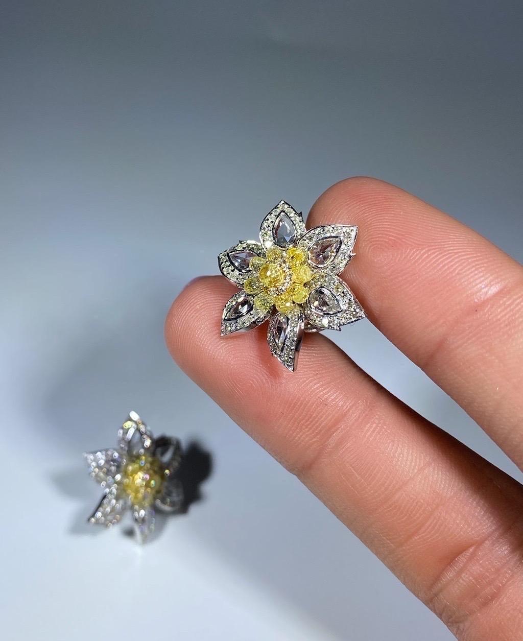 Flower Rose Cut Diamond and 4.08 Carat Fancy Yellow Briolette Earring In New Condition For Sale In New York, NY