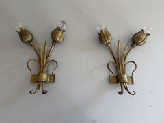 Coppia di applique in metallo a forma di rosa a due bracci, anni '70, Germania