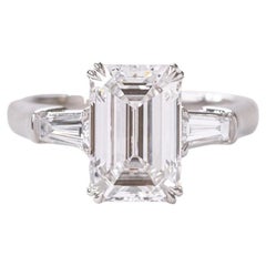 GIA Certified 3 Carat Emerald Cut Diamond Solitaire Engagement Ring 