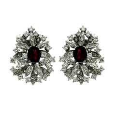 Antique Flower Ruby and Diamond Cluster Earrings