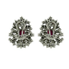 Flower Ruby and Diamond Cluster Earrings