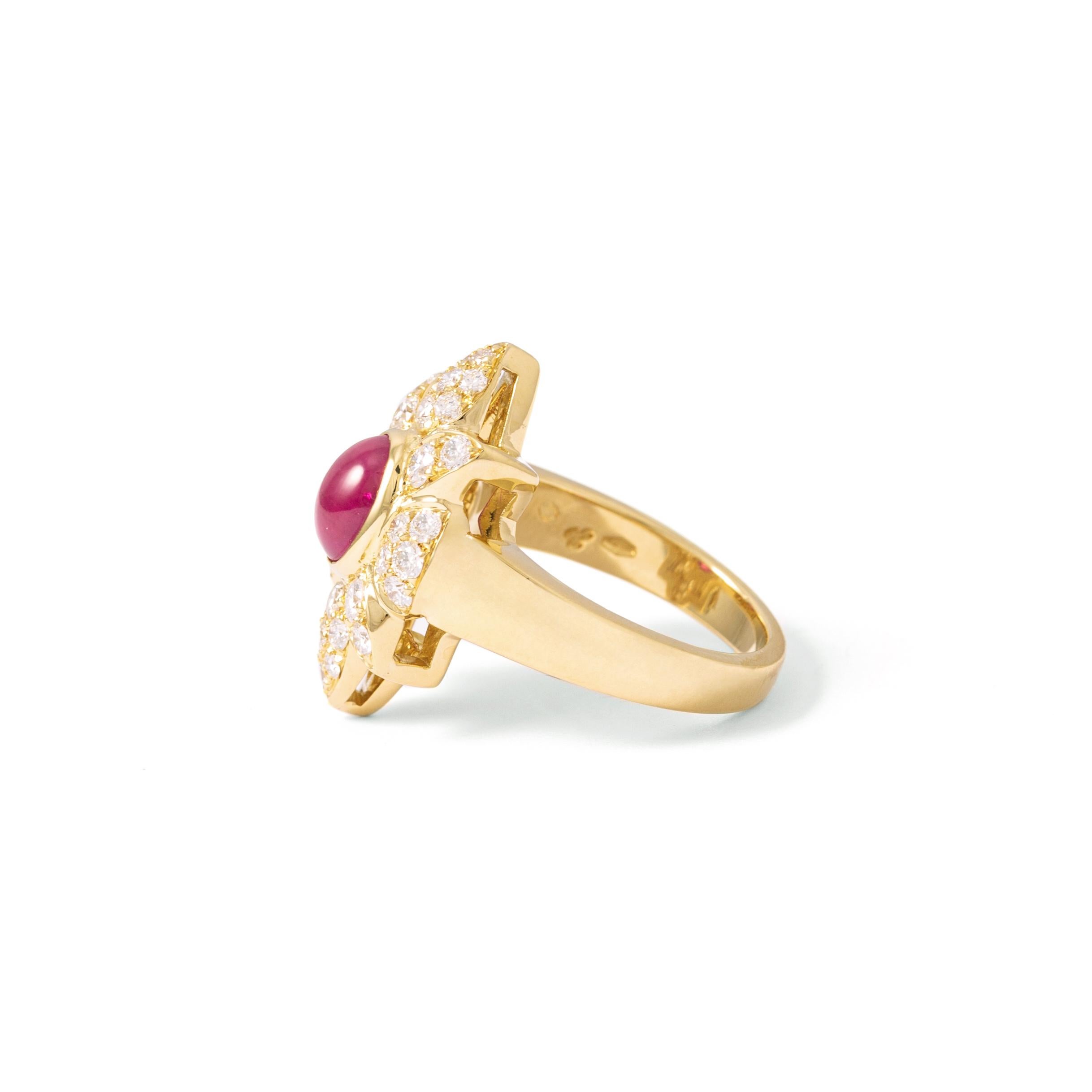 Contemporary Flower Ruby and Diamond Ring For Sale