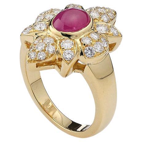 Flower Ruby and Diamond Ring For Sale