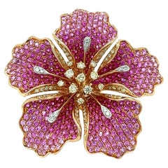 Flower Ruby and Sapphires Cocktail Ring Brooch Pendant, Three in One, Unique
