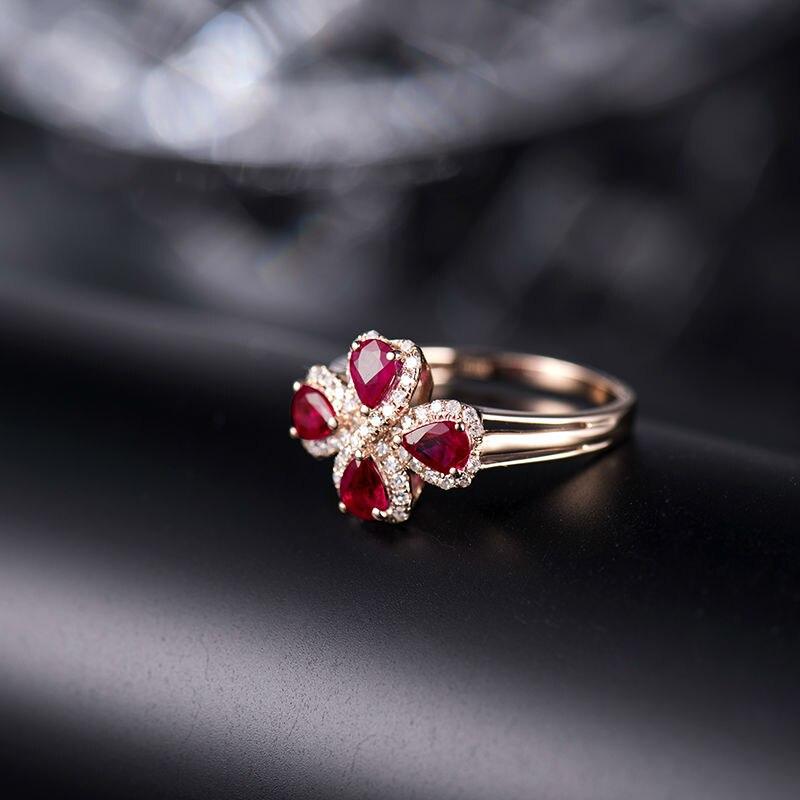 Blumen-Rubin-Diamant-Ring aus 18 Karat Roségold (Tropfenschliff) im Angebot