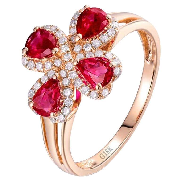 Flower Ruby Diamond Ring 18 Karat Rose Gold For Sale at 1stDibs | rose riby
