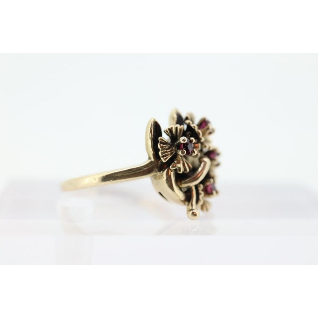 Flower Ruby Set Cocktail ring. Rose Ring 14k Gold with shadows. Flower Ring. In Good Condition For Sale In Port Charlotte, FL