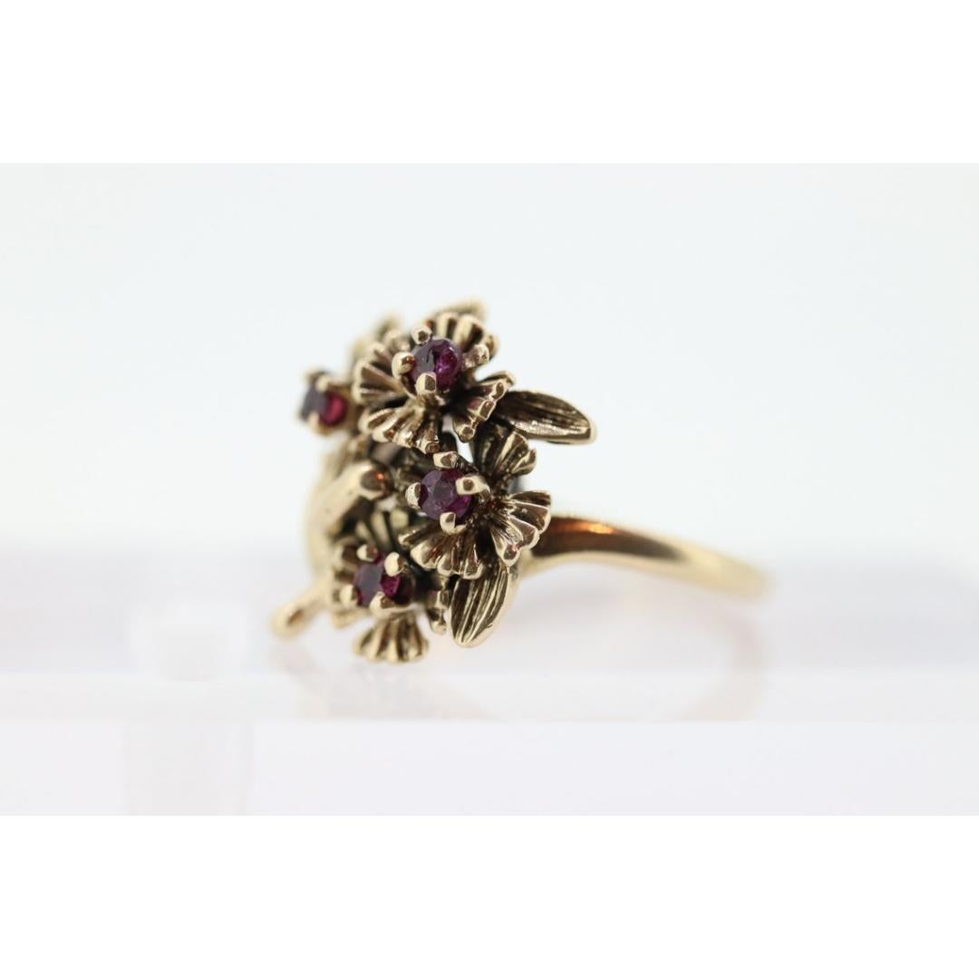 Women's Flower Ruby Set Cocktail ring. Rose Ring 14k Gold with shadows. Flower Ring. For Sale