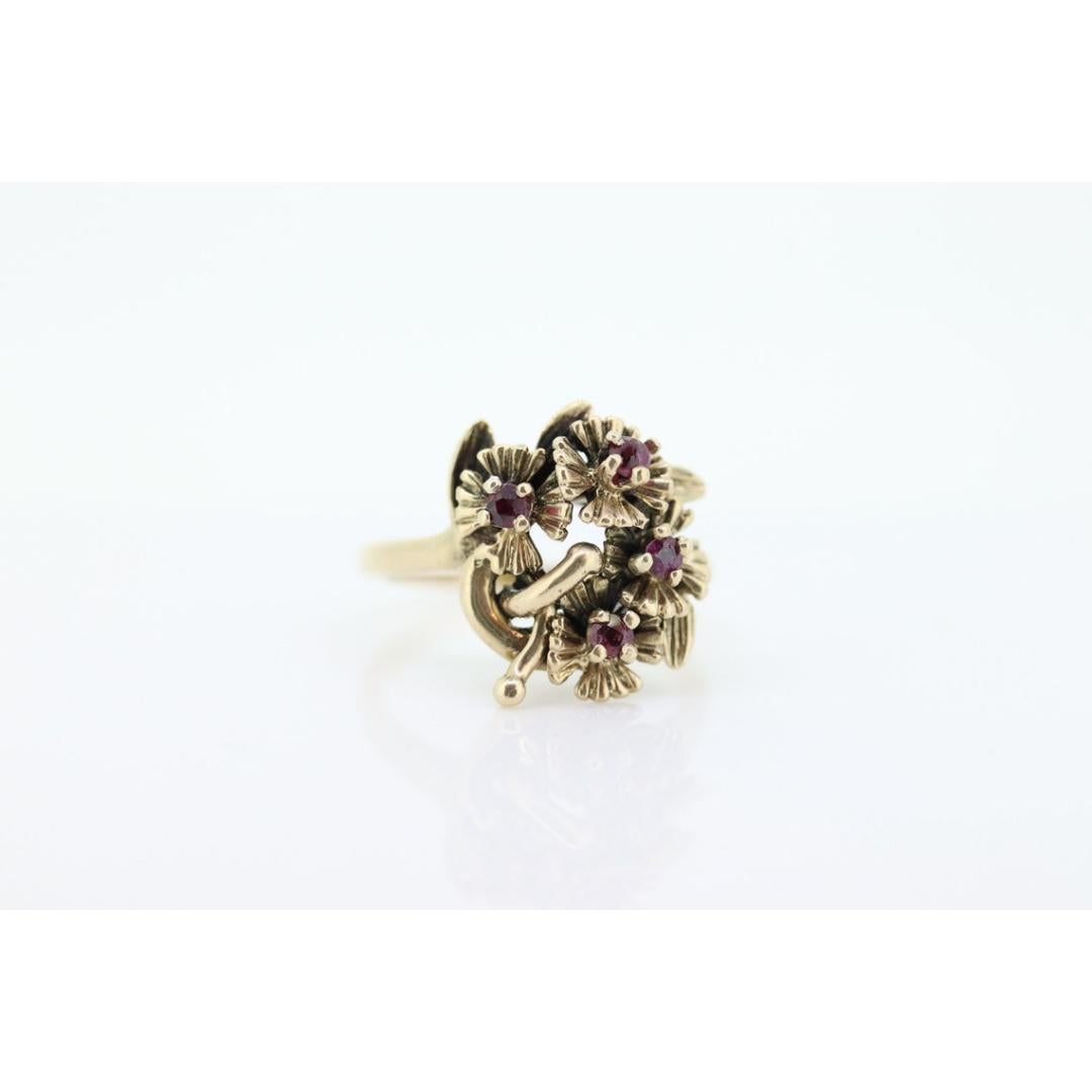 Flower Ruby Set Cocktail ring. Rose Ring 14k Gold with shadows. Flower Ring. For Sale 2