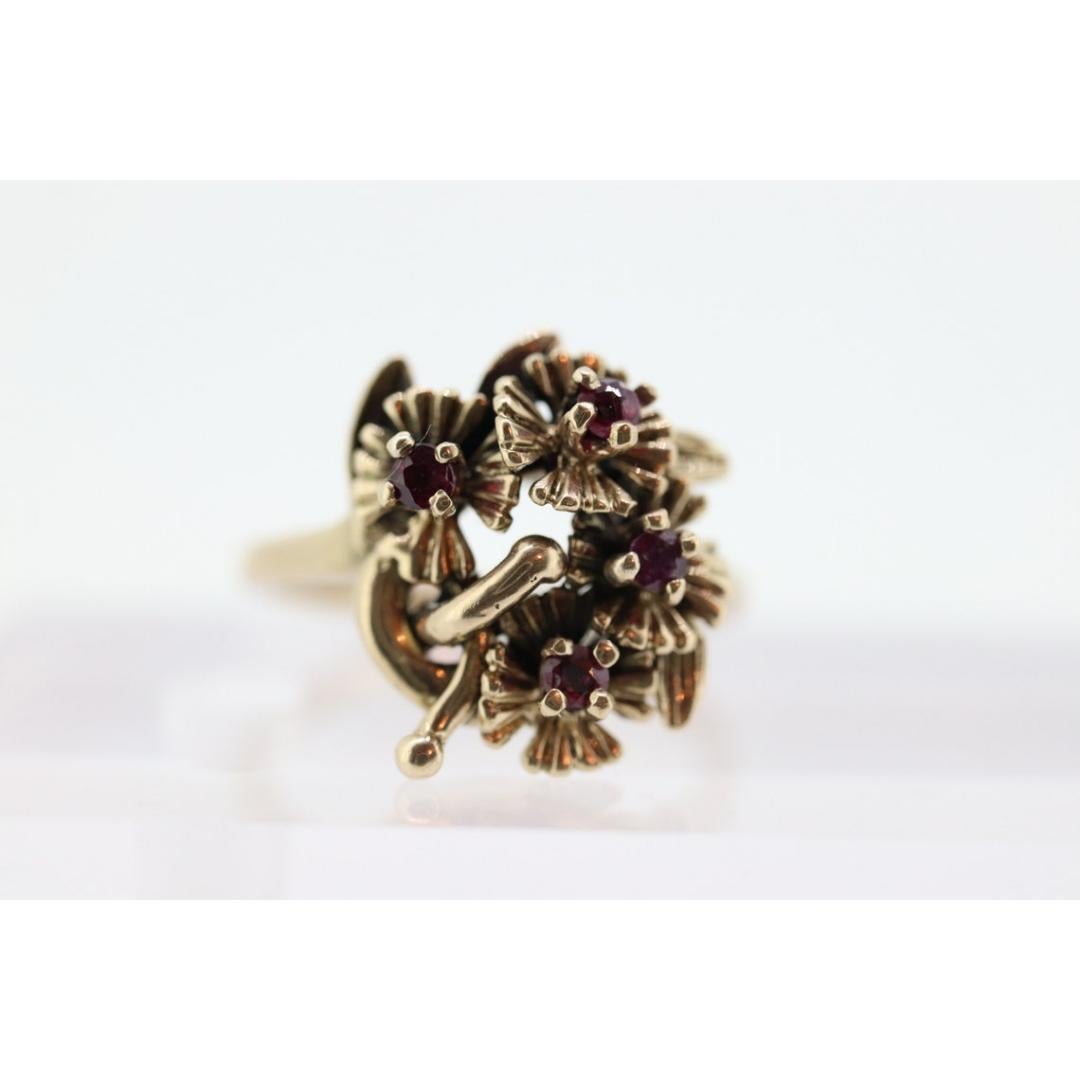 Flower Ruby Set Cocktail ring. Rose Ring 14k Gold with shadows. Flower Ring. For Sale 4
