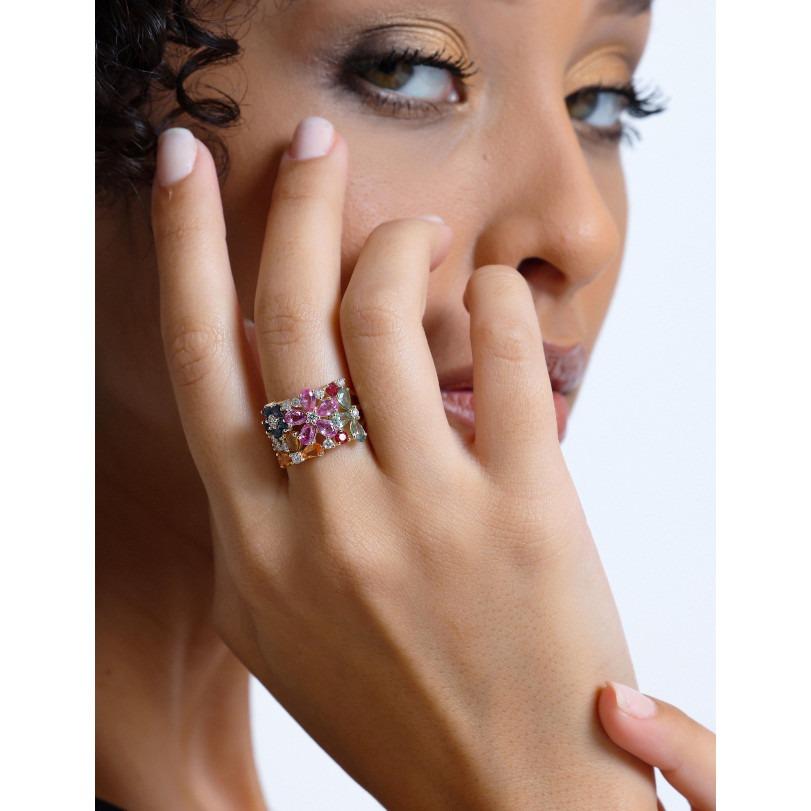 Flower Sapphire And Diamond 4.45ct Ring In New Condition For Sale In Fatih, 34