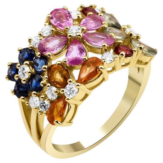 Flower Sapphire And Diamond 4.45ct Ring For Sale