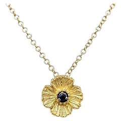Flower Sapphire Cts 0.04 Pendant with 18k Gold Chain