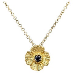 Flower Sapphire Cts 0.04 Pendant with 18k Gold Chain