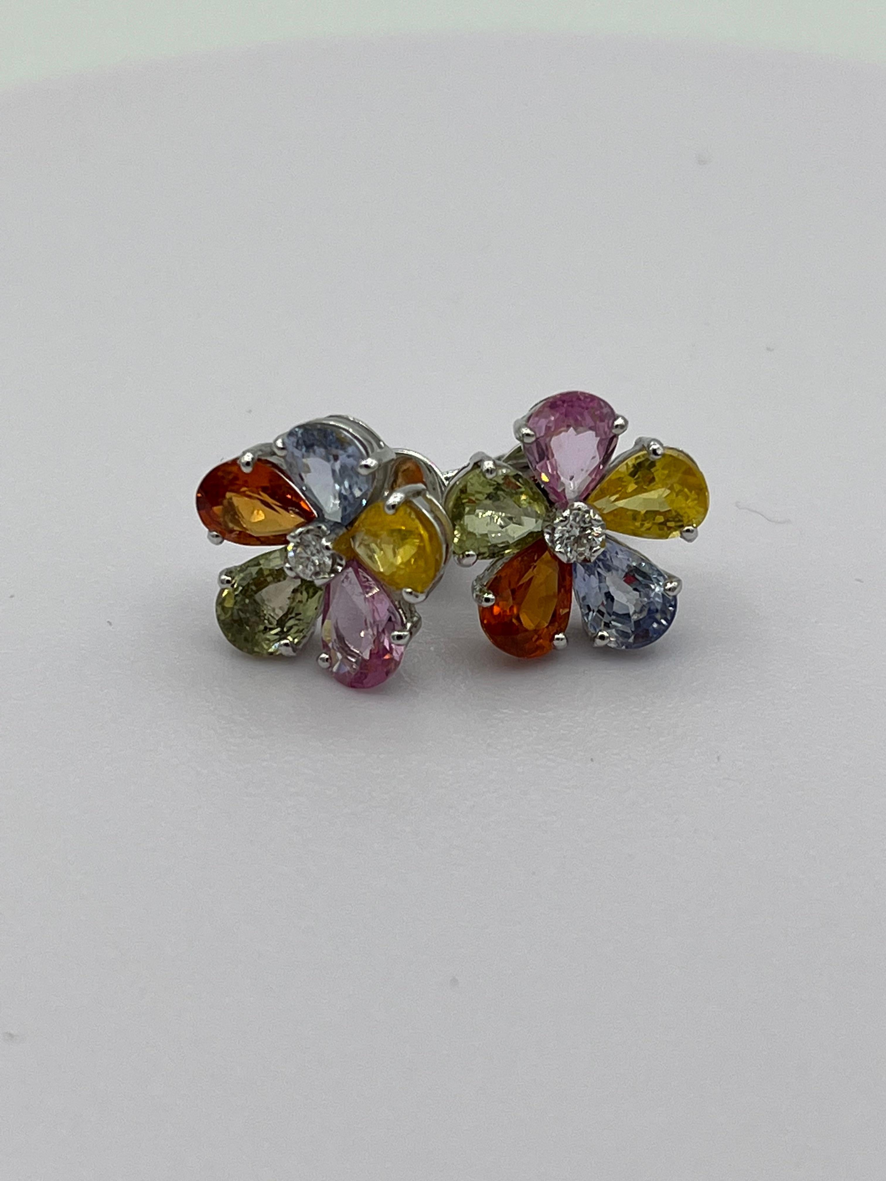 Pendientes Flor Zafiro Diamante en Nuevo Estado en Bad Kissingen, DE