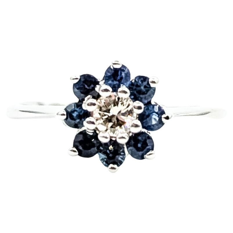 Flower Sapphire 
Diamond Ring in 14k white gold