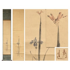 Scena floreale del periodo Edo, pergamena del Giappone del XIX secolo dell'artista Kiyoshi Watanabe