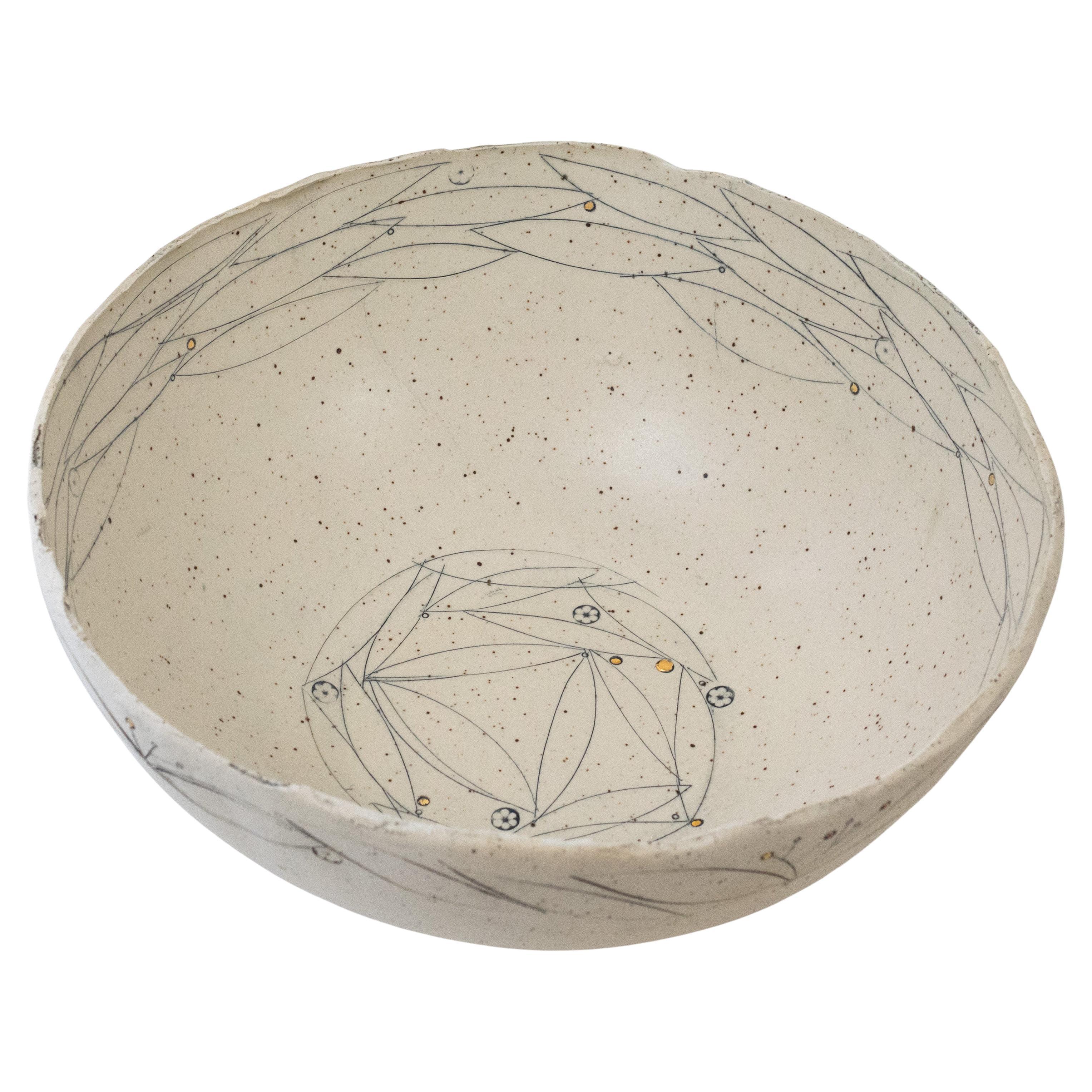 Flower, Seed, Nest, Bowl Stoneware Bowl With 22kt Gold Rim Detail by Helen Prior