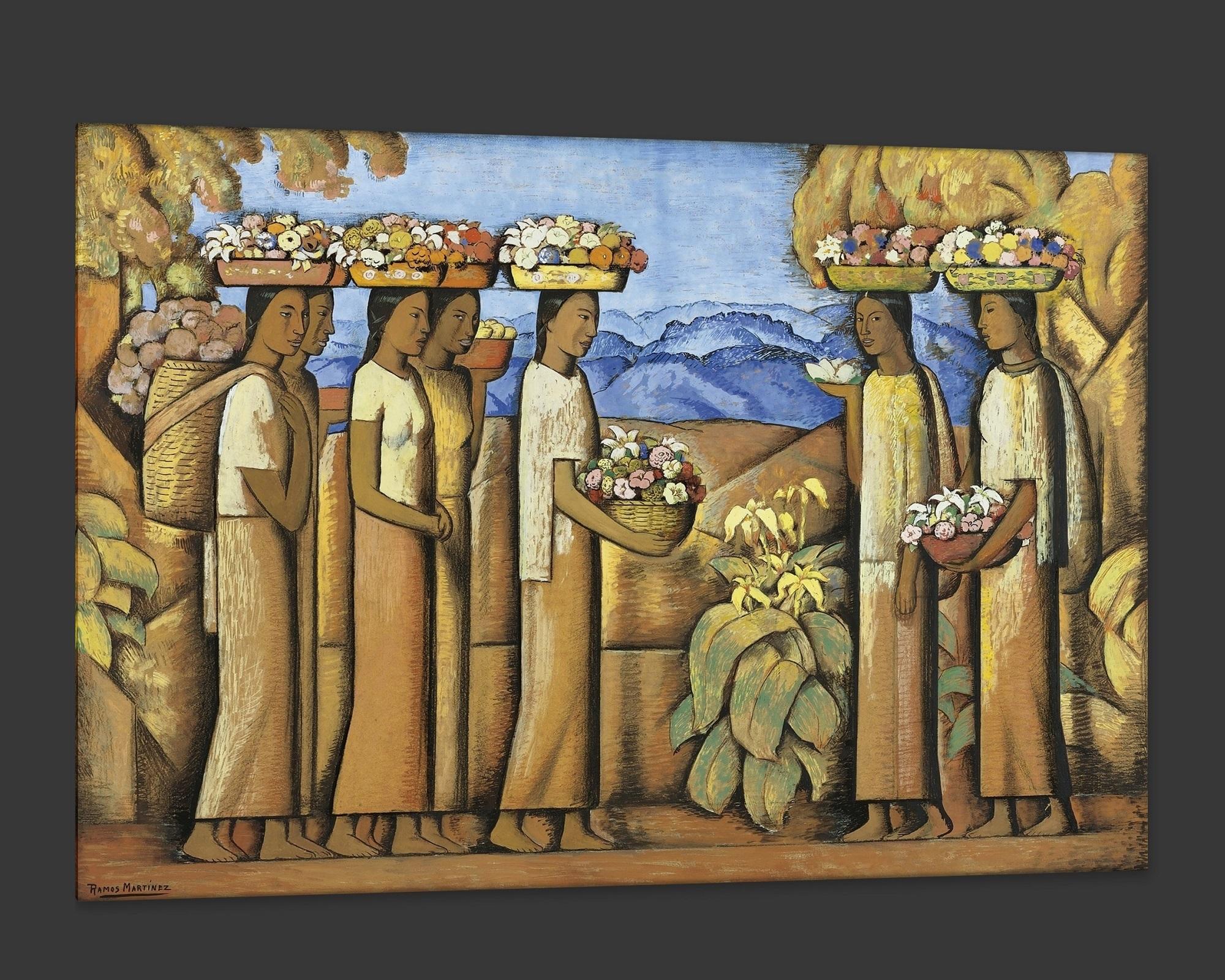 Flower Sellers of Xochimilco, after Spanish Colonial Pastel by Alfredo Martínez In New Condition For Sale In Fairhope, AL