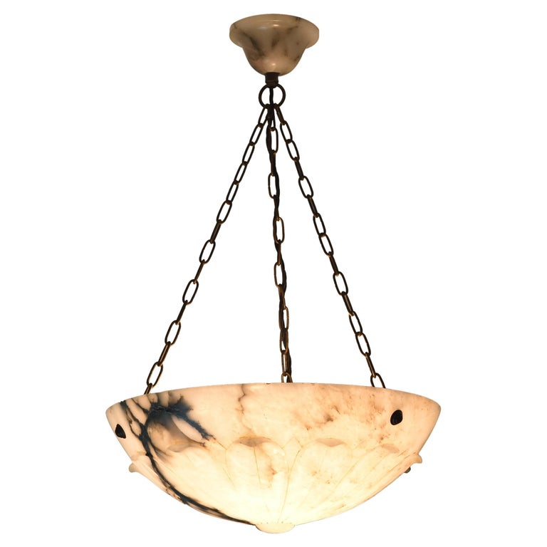 Flower Shape Art Deco Bright Alabaster Pendant Light Ceiling Fixture Lamp  For Sale at 1stDibs
