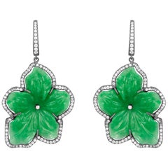 Boucles d'oreilles Goshwara en jade sculpté et diamants