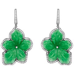 Boucles d'oreilles Goshwara en jade sculpté et diamants