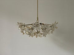 Flower Shape Crystal Glass and Brass Pendant Lamp, 1960s, Germany