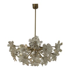 Flower Shape Crystal Glass and Brass Pendant Lamp, 1960s, Germany