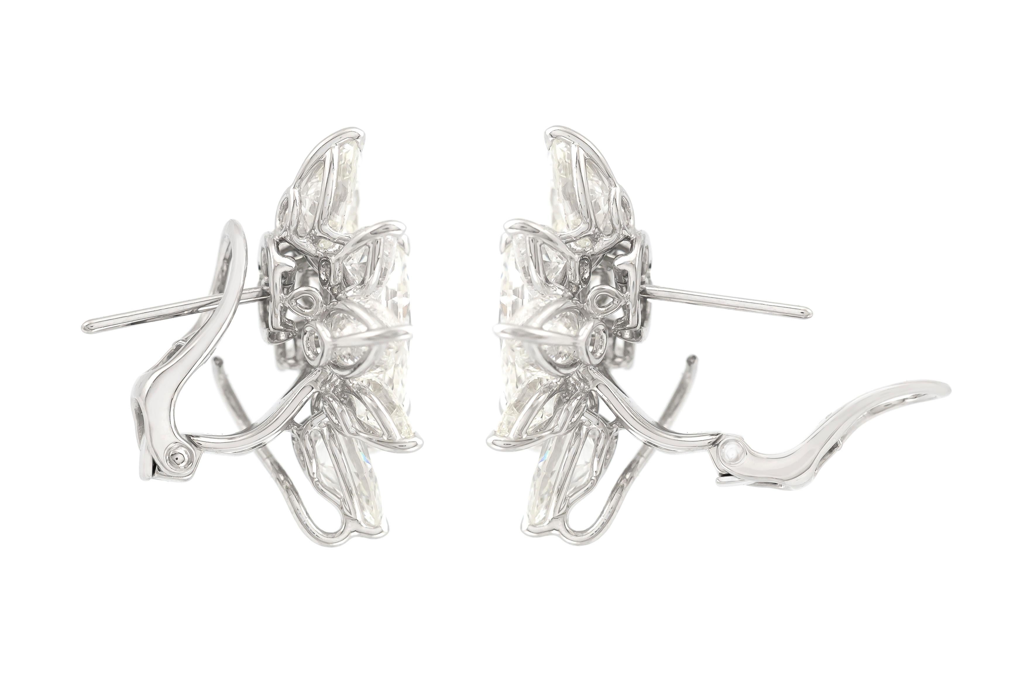 Marquise Cut 12.00 Carat Diamond Flower Earrings For Sale