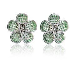 Flower shape earrings with Invisible set Tsavorite with diamonds earrings