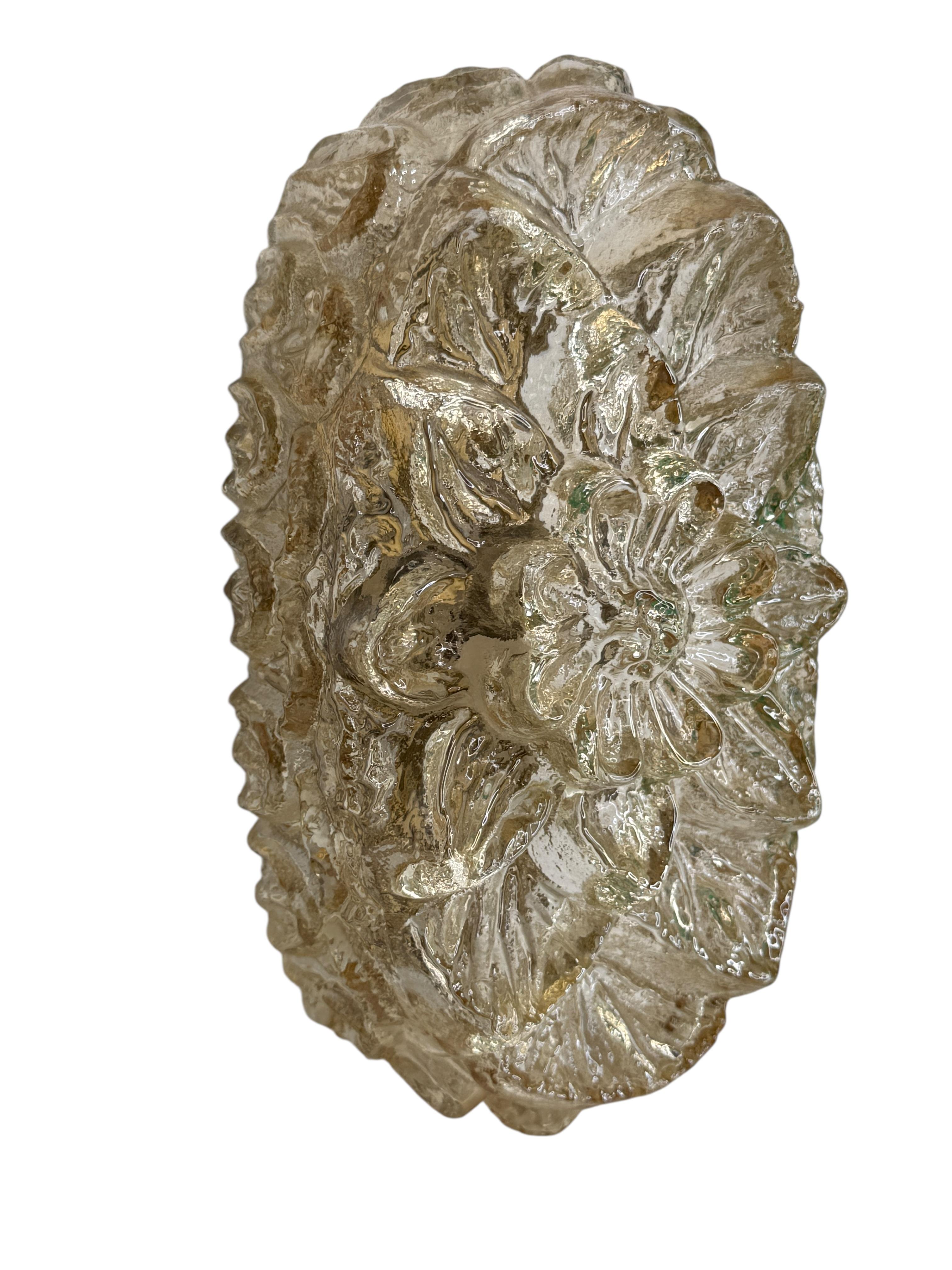 Mid-Century Modern Flower Shape Glass Sconces Vintage German 1960s Glashuette Limburg For Sale