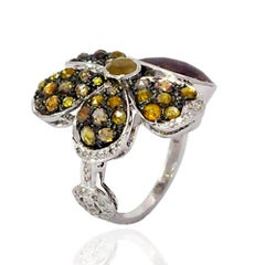 Flower Shape Ice Diamond Ring in 14 Karat White Gold